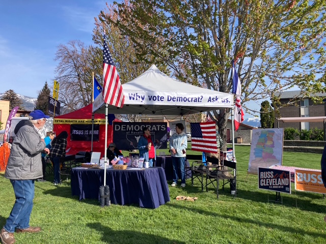 Booth at farmers' market in Hamilton